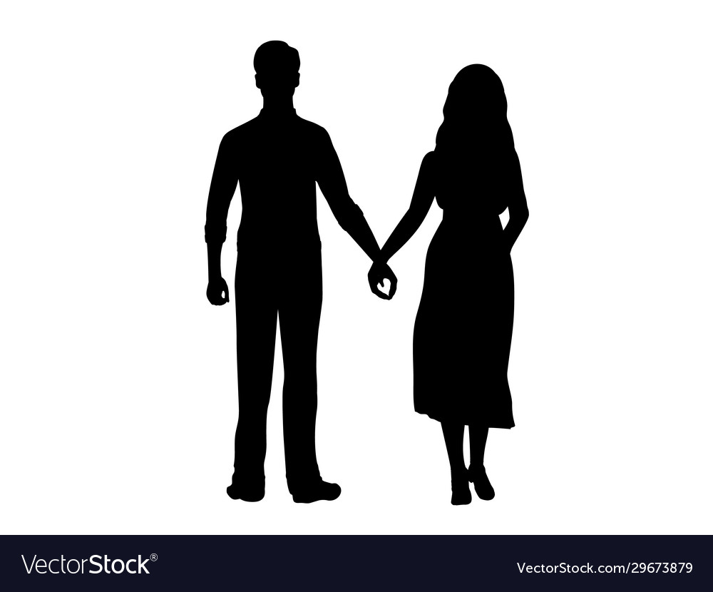 Silhouettes heart lovers man and woman holding Vector Image