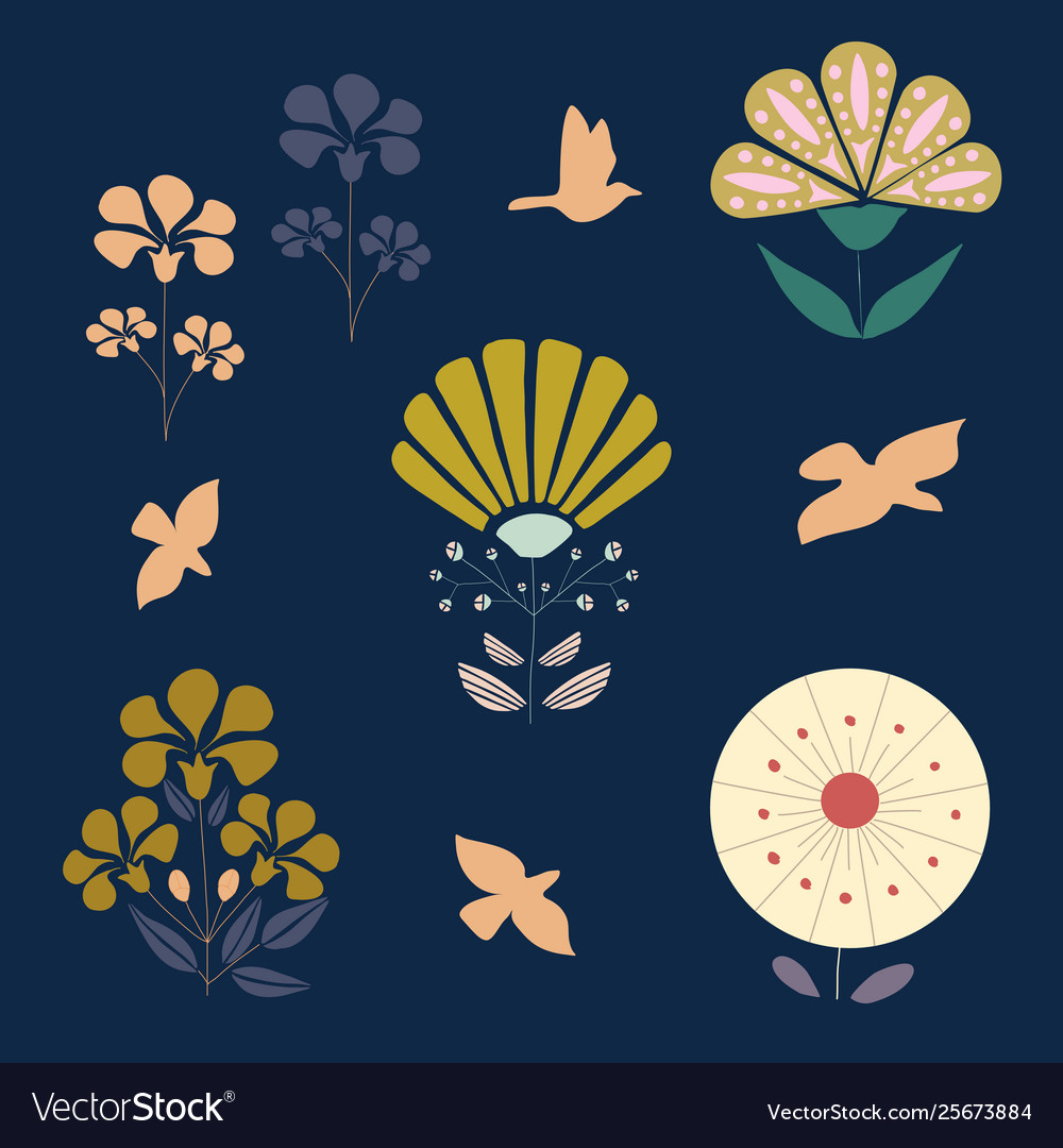 Art deco flower set Royalty Free Vector Image - VectorStock