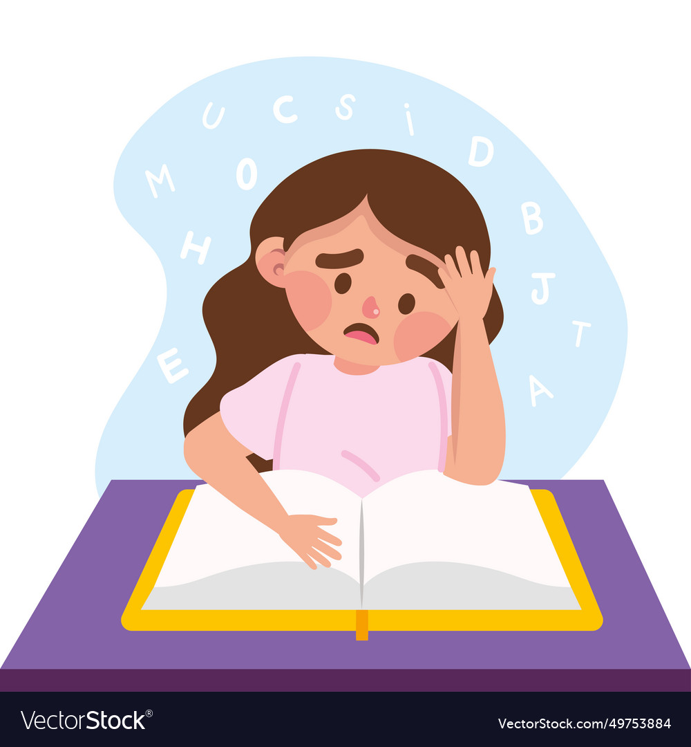 Autism girl with book Royalty Free Vector Image