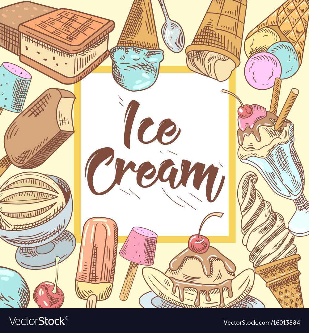 Ice cream hand drawn design with cold desserts