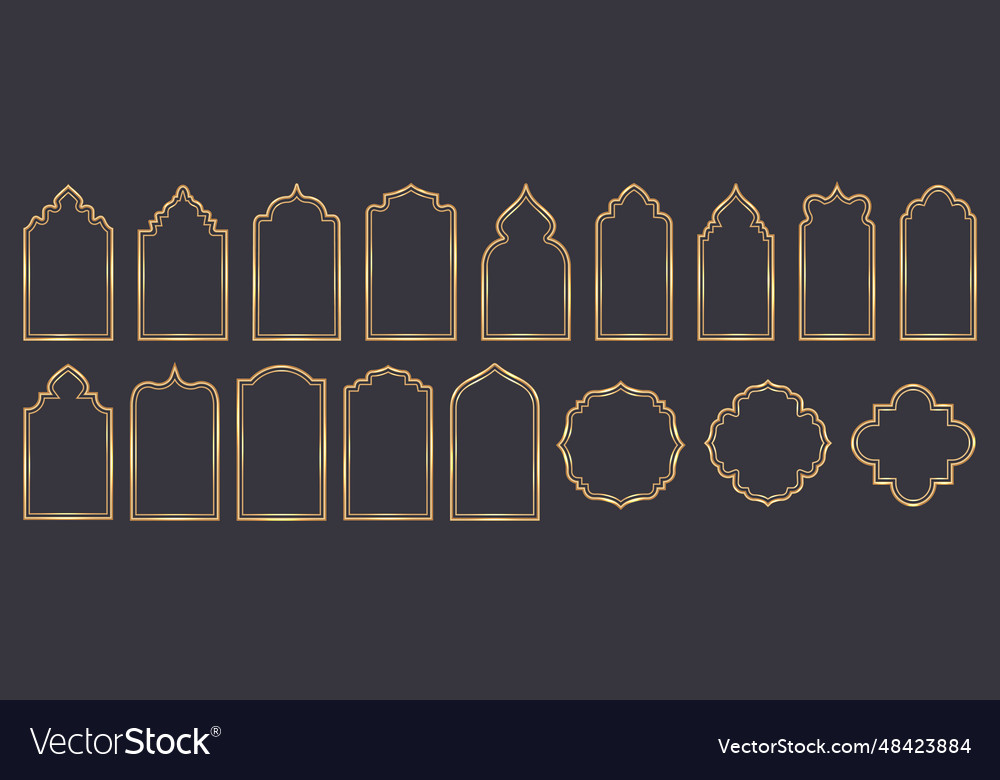 Ramadan window frame shapes islamic golden arches Vector Image