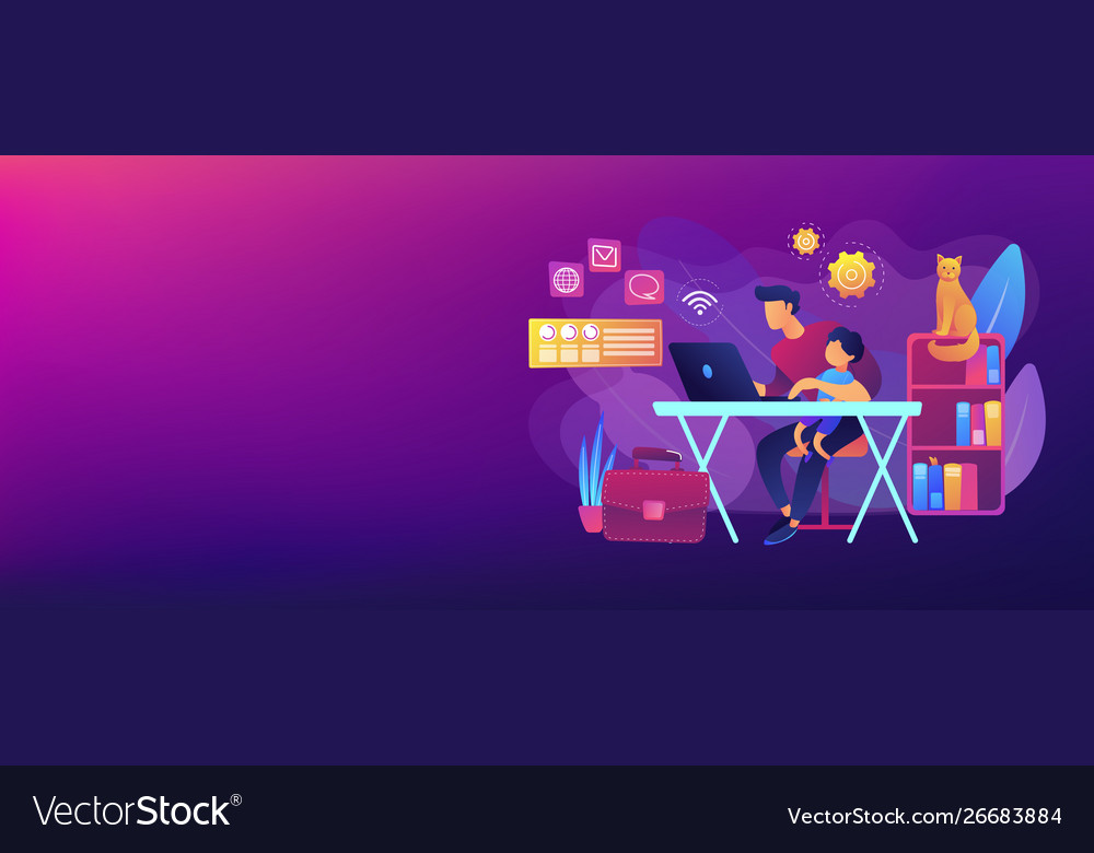 Remote Worker Concept Banner Header Royalty Free Vector