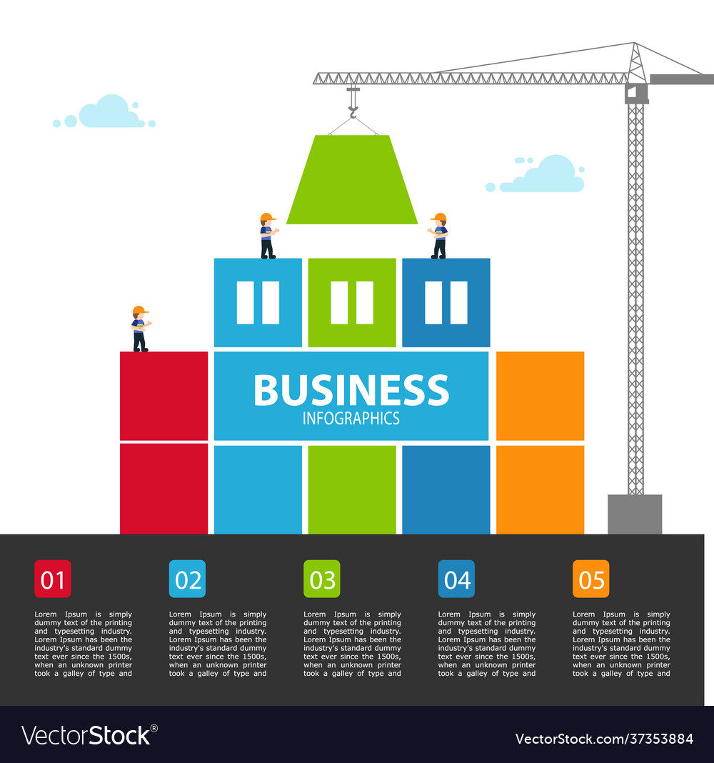 Tower crane made colored blocks builds city