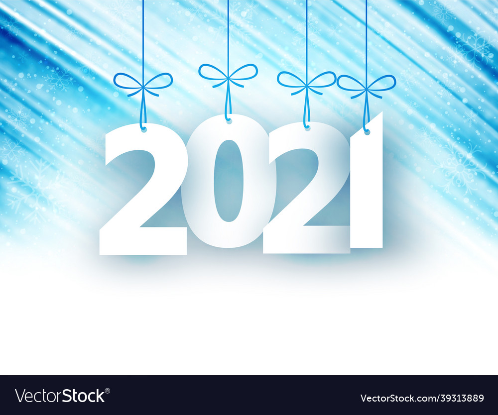 2021 paper sign hanging on ribbons blue