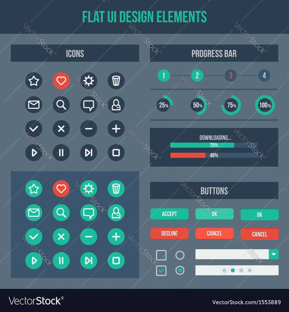 Flat ui basic design elements set