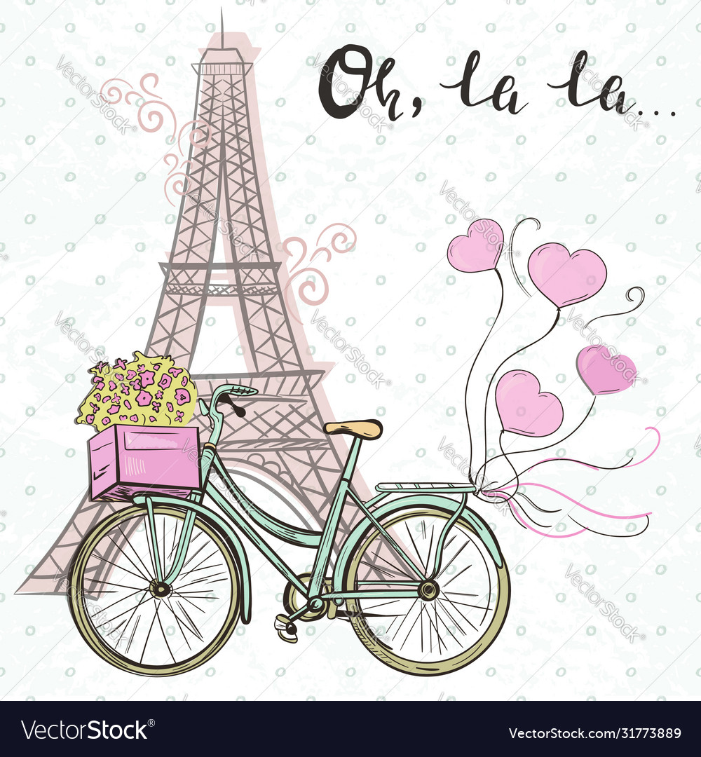 Paris Themed Template With Eiffel Tower And Cute Vector Image