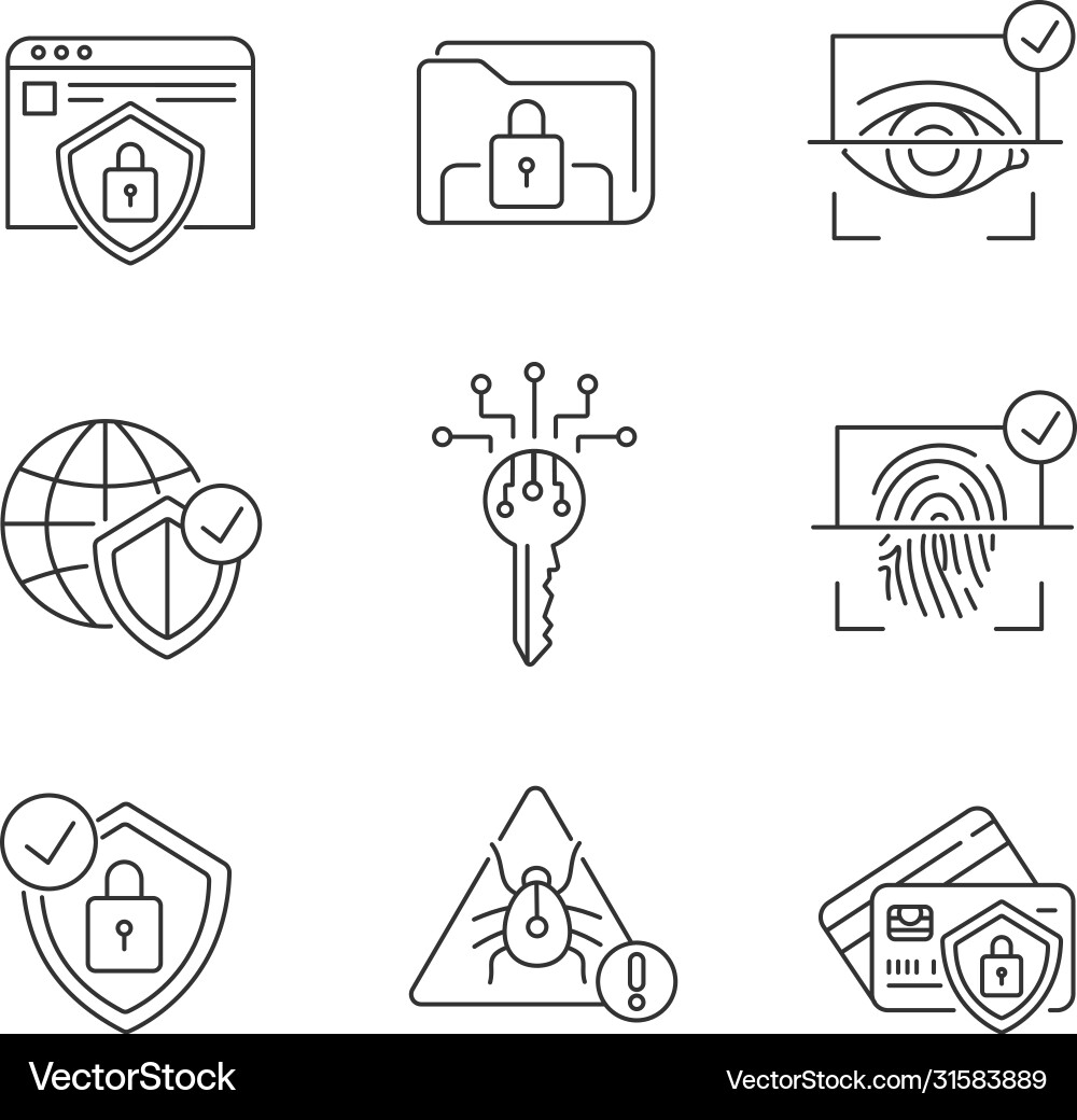 Security system pixel perfect linear icons set Vector Image