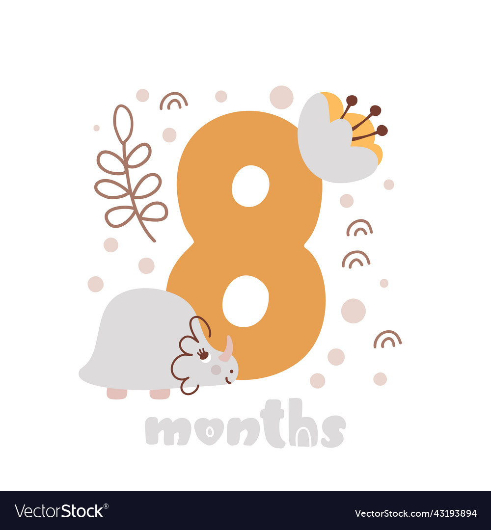 8 eight months anniversary card baby shower print Vector Image