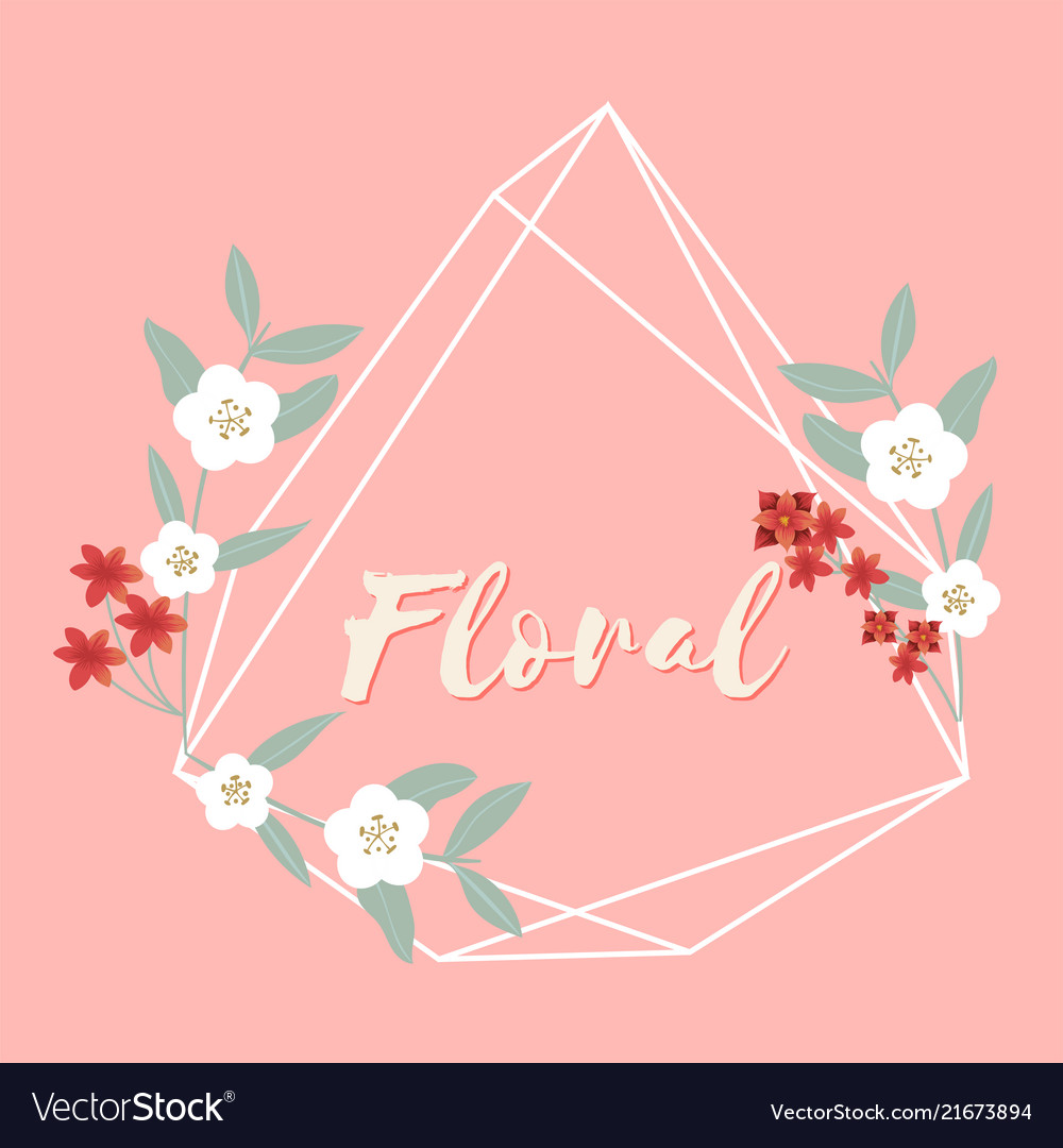 Floral flower geometry frame pink background