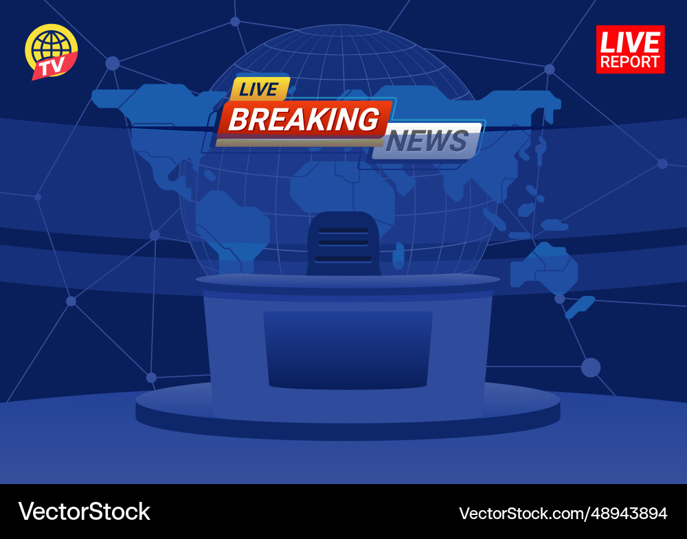 Interior Studio For Breaking News Tv Broadcasting Vector Image