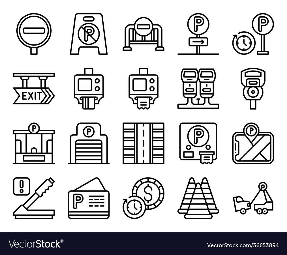 Parking lot related line icon set 3