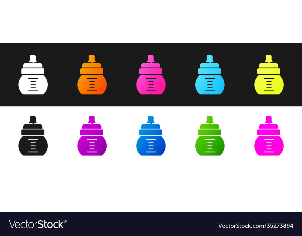 Set baby bottle icon isolated on black and white