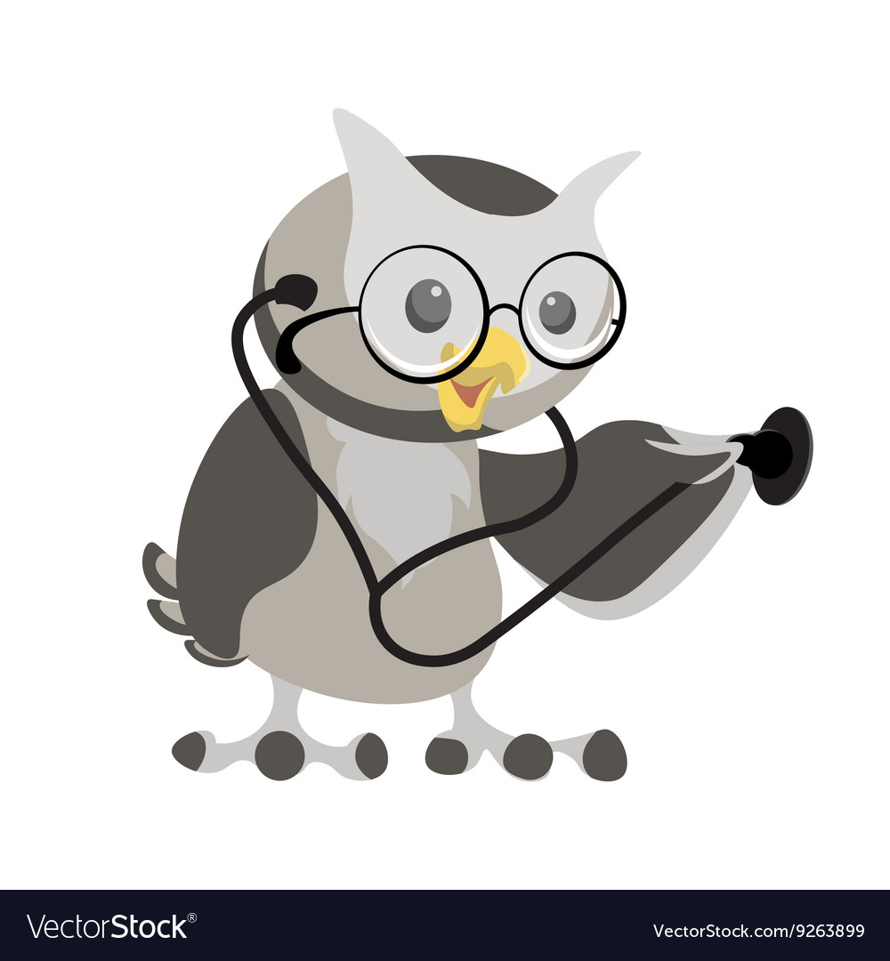 Cartoon owl in the glasses with phonendoscope