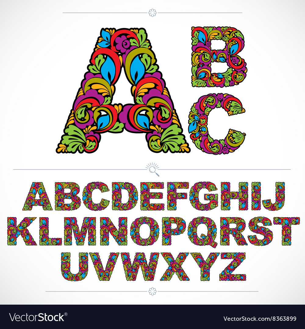 Floral font hand-drawn capital alphabet letters Vector Image