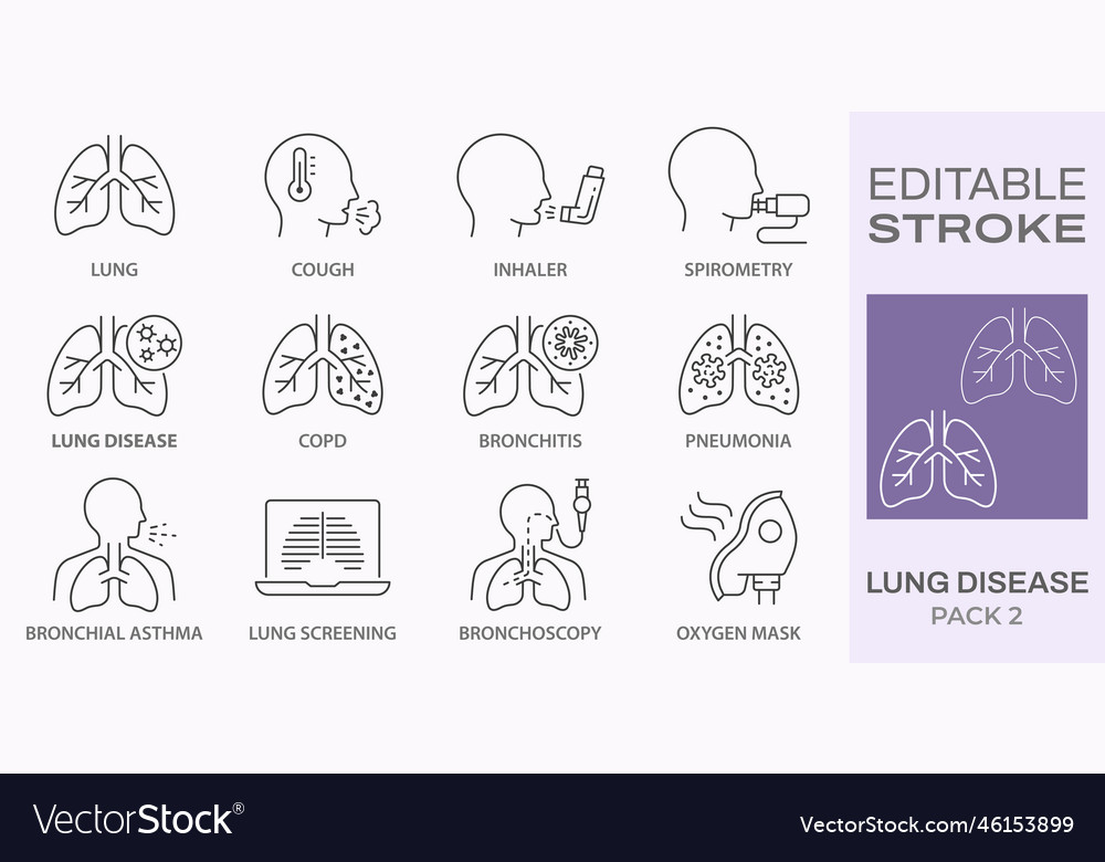 Lung disease icons such as copd cough Royalty Free Vector