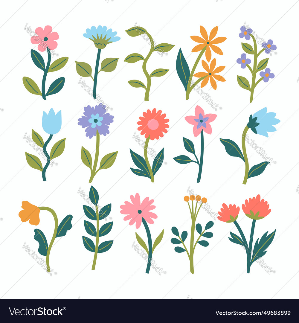 Set of simple cute flowers isolate on a white Vector Image