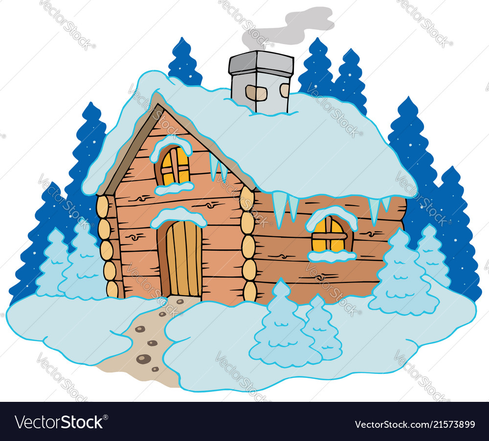 Wooden cottage in winter landscape