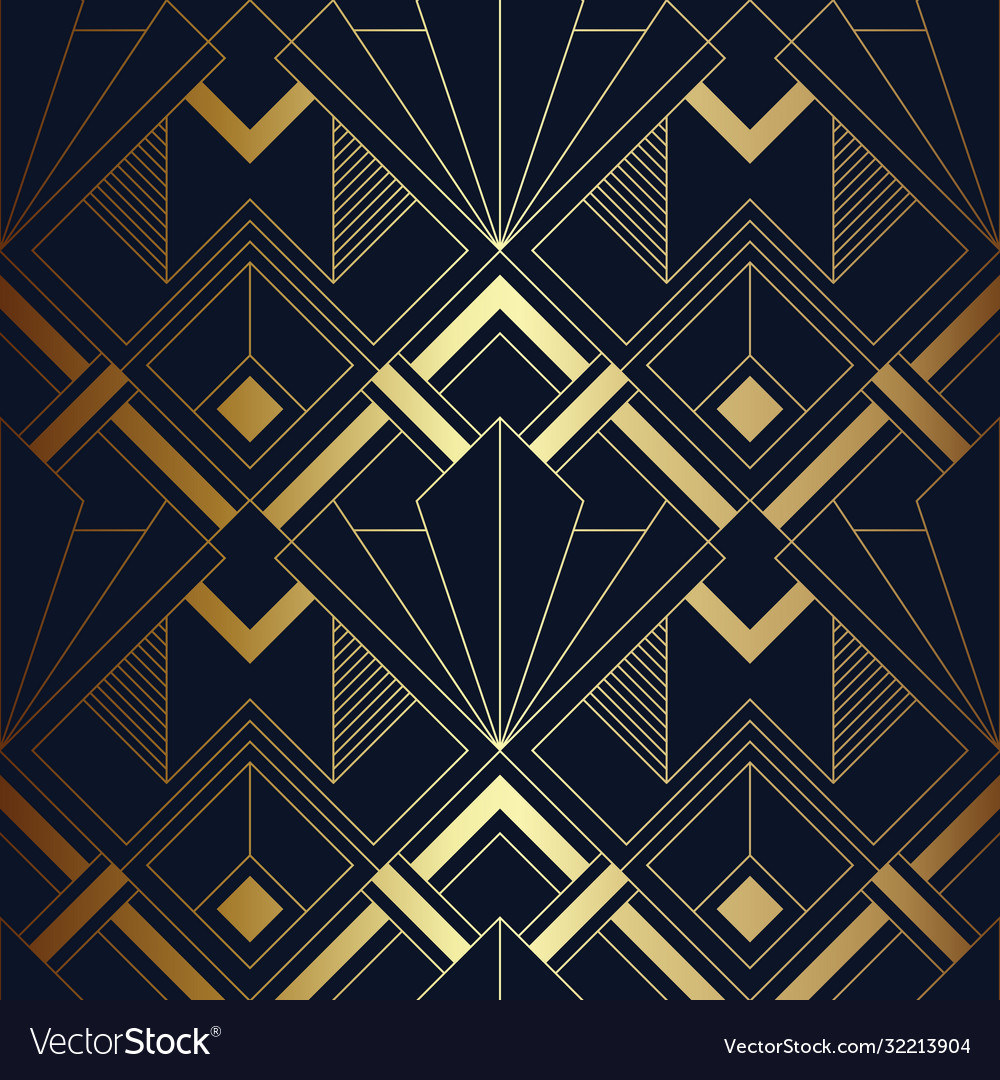 Abstract art deco seamless blue and golden pattern