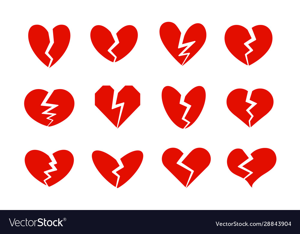 Broken hearts icons collection heart crack Vector Image