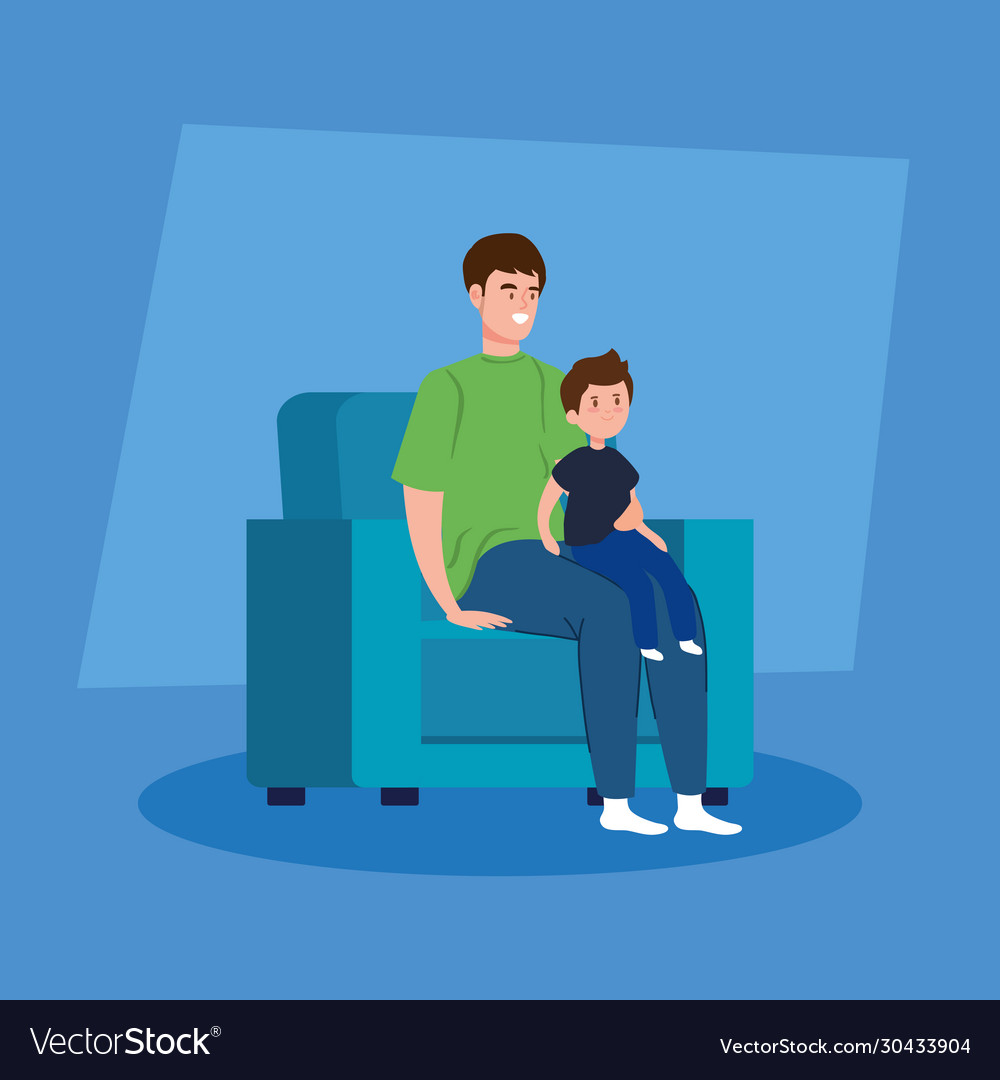 Campaign stay at home with father and son Vector Image