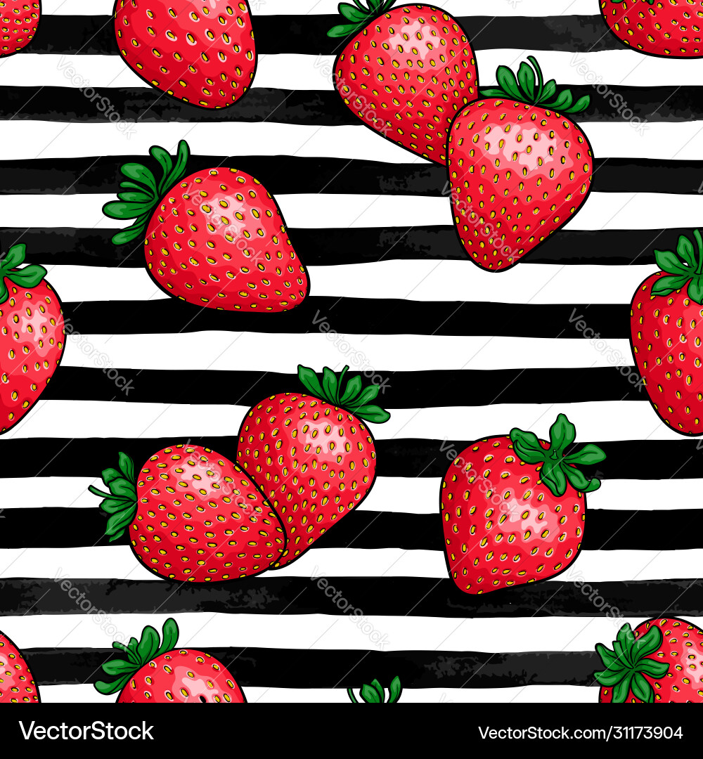 Seamless pattern red strawberry with leaf Vector Image