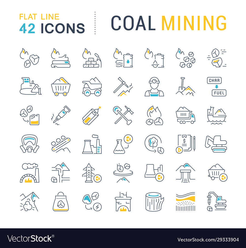 Set line icons coal mining Royalty Free Vector Image