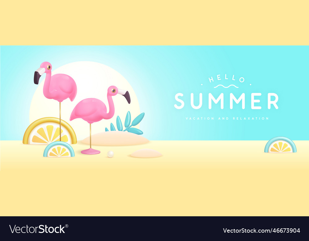 Summer poster with 3d plastic flamingo Royalty Free Vector