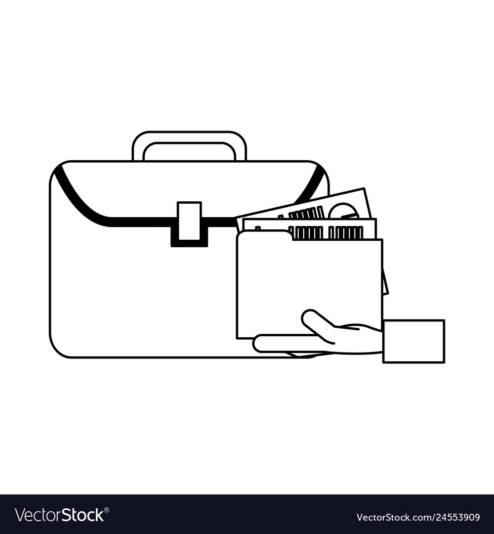 Business briefcase and document black white Vector Image