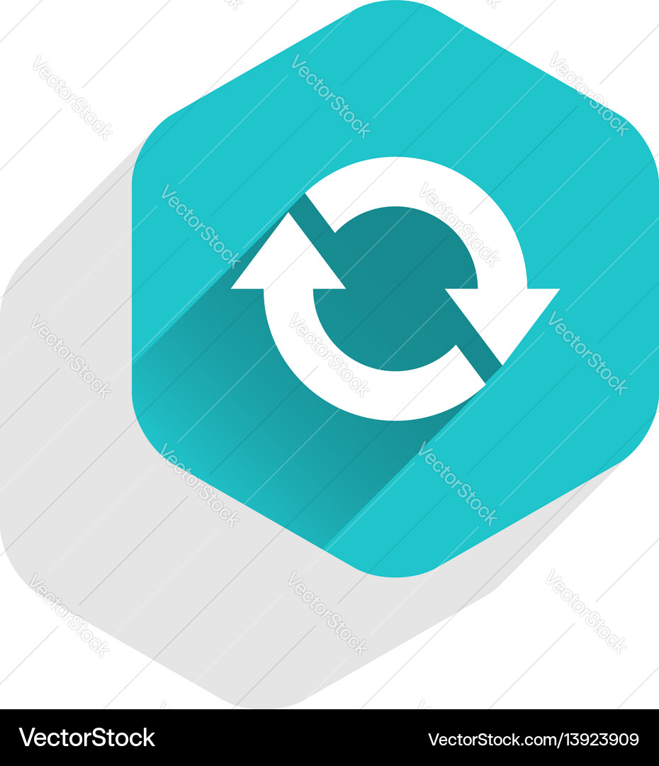 Flat arrow sign refresh icon hexagon button Vector Image