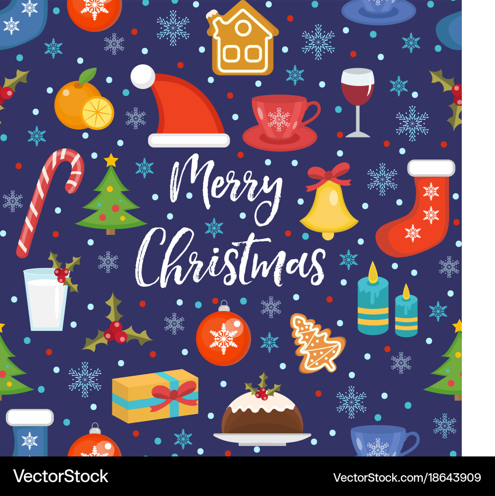 Merry christmas seamless pattern flat style Vector Image