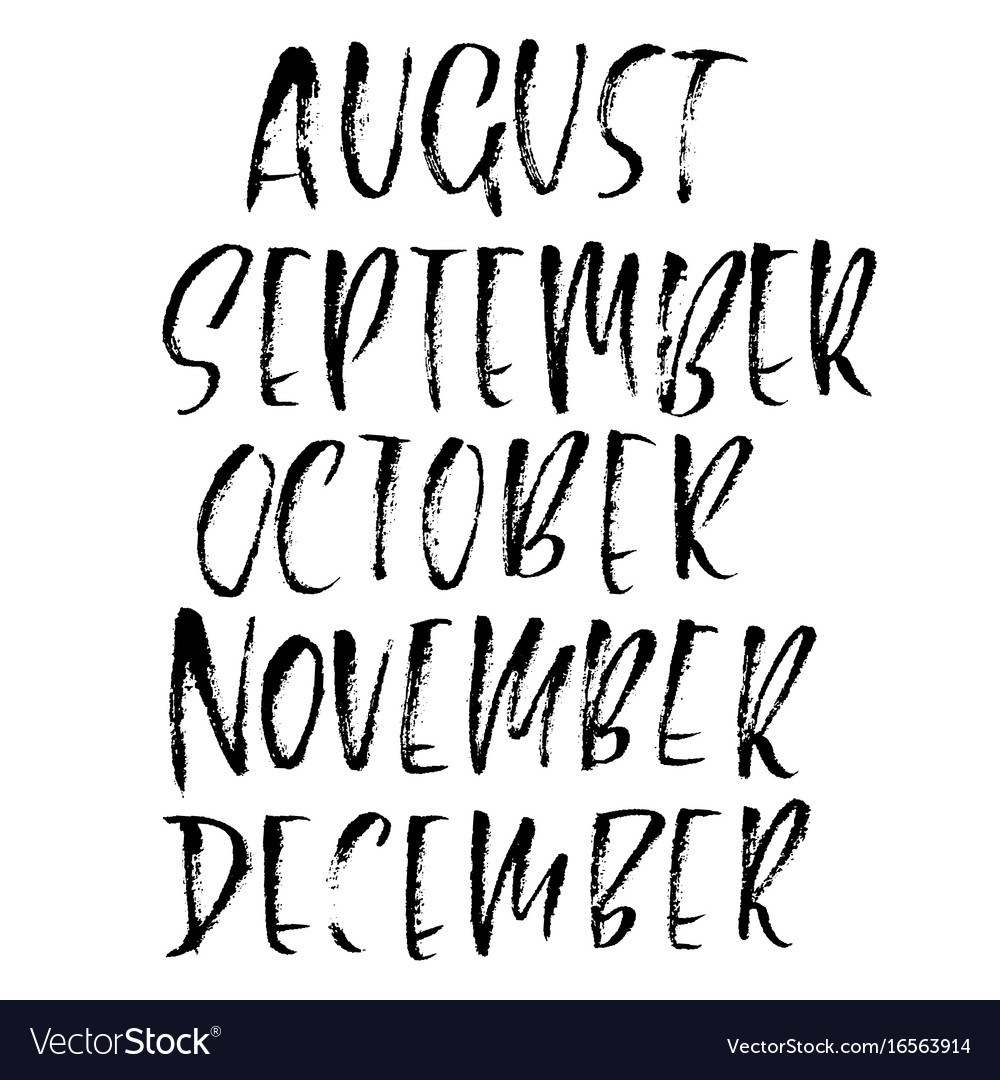 Hand drawn set of months modern dry brush