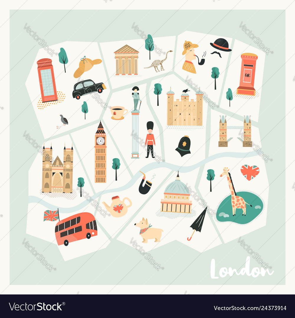 Map london with landmarks symbols Royalty Free Vector Image