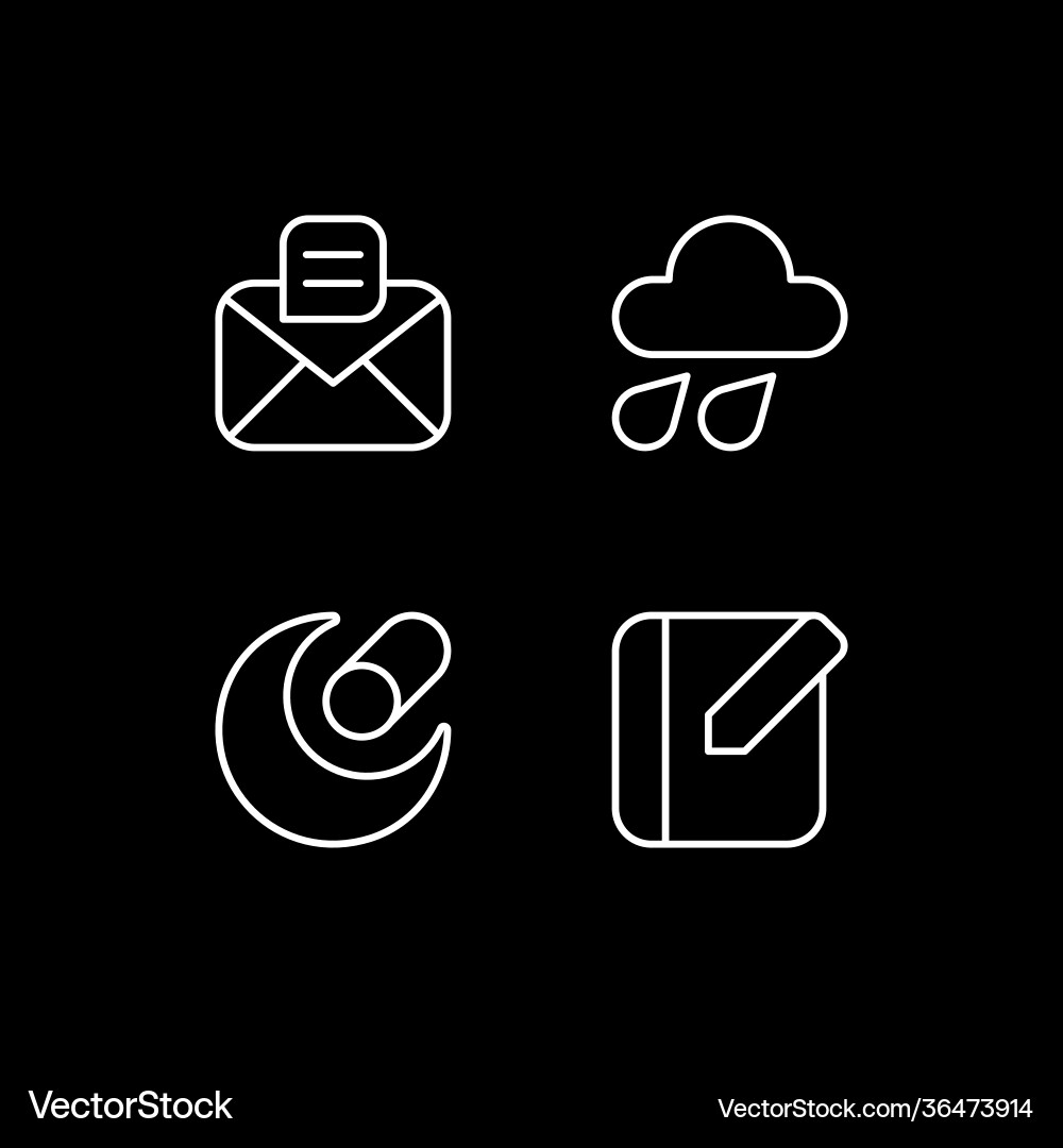 Mobile interface white linear icons set for dark Vector Image