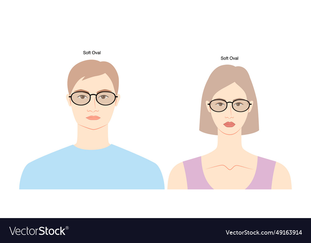 Oval frame glasses on women and men flat character