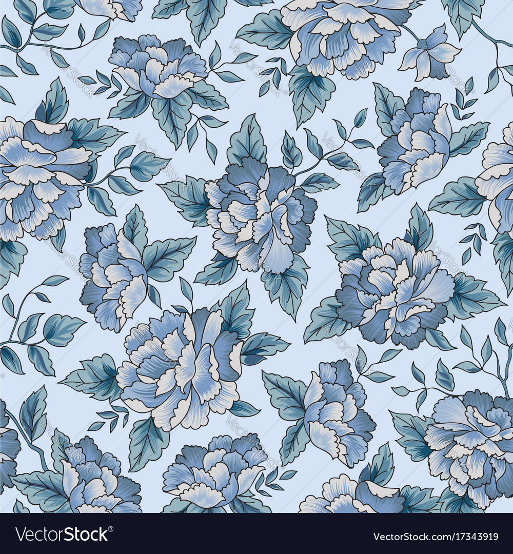 Floral seamless pattern blue flower background Vector Image