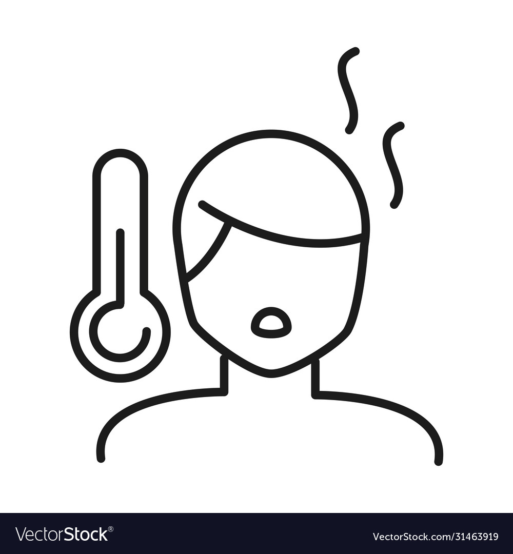 Man avatar with fever and thermometer line style Vector Image