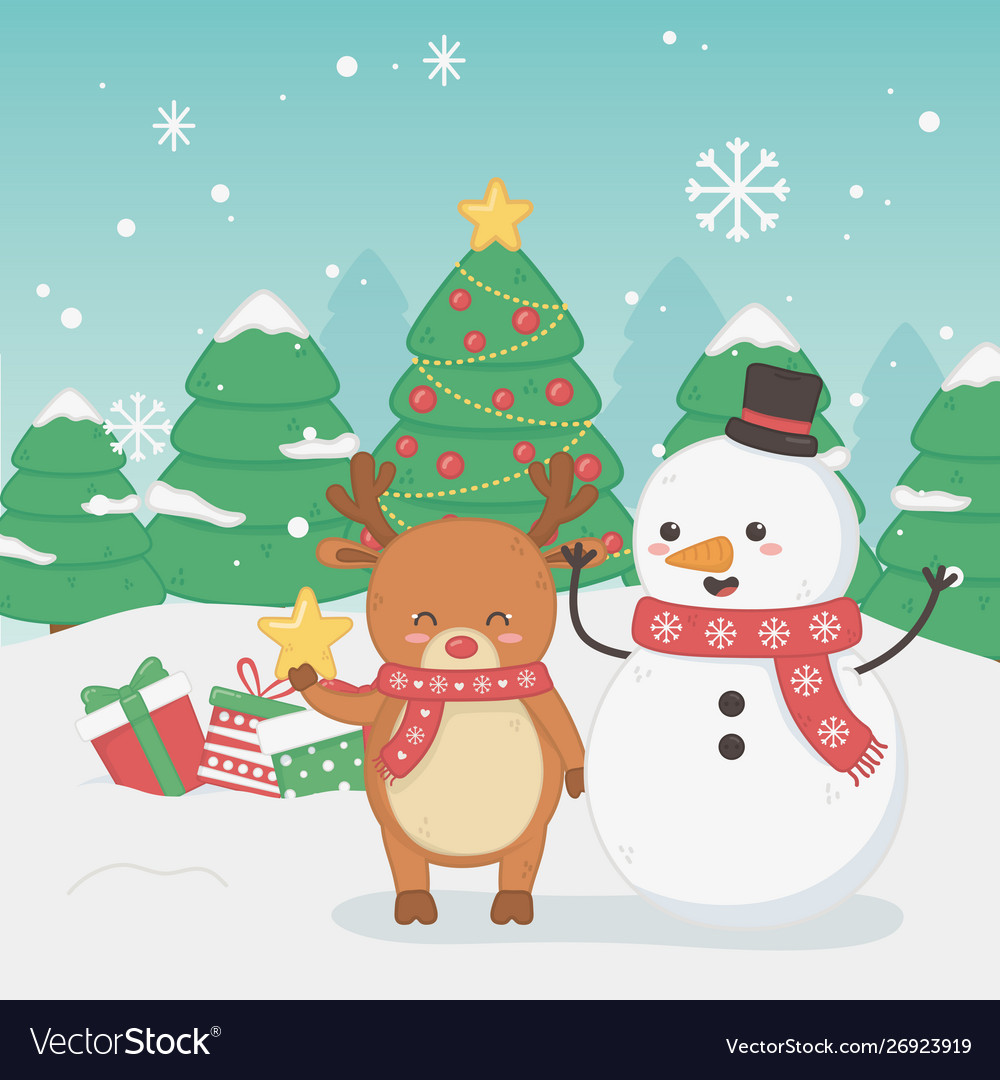 Merry christmas card with snowman