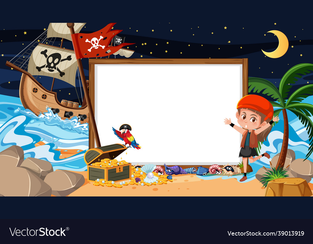 Pirate kids at beach night scene