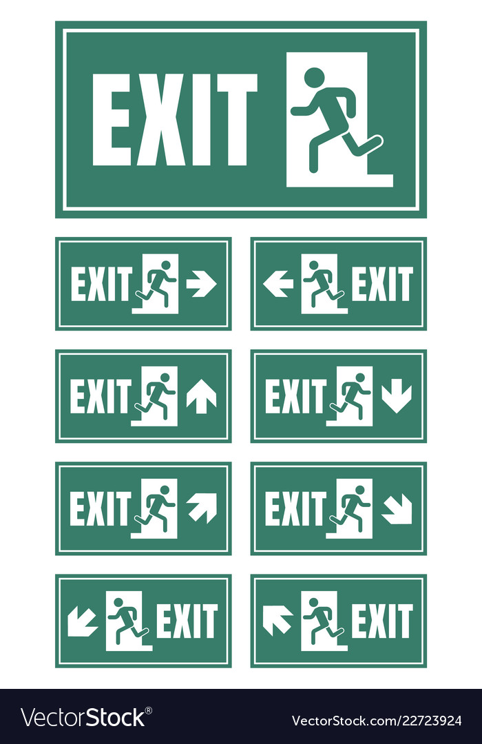 Exit door sign set emergency fire label Royalty Free Vector