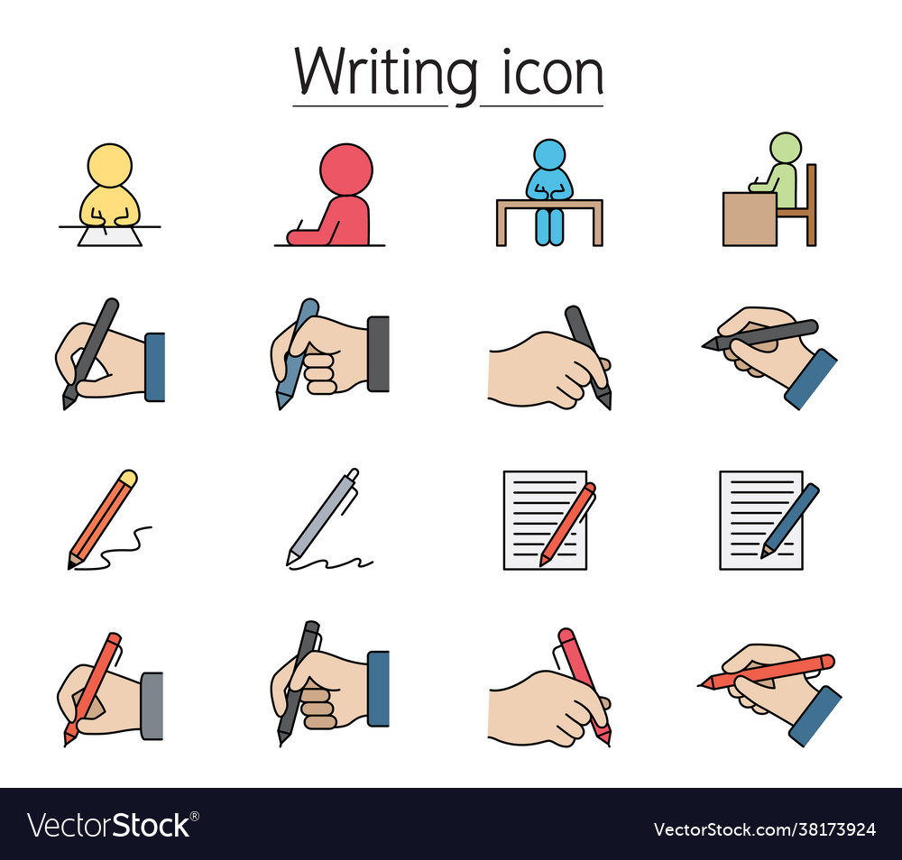 Writing icon set filled outline style Royalty Free Vector