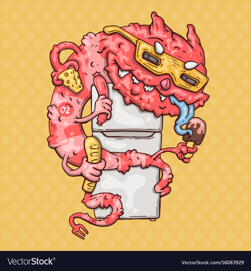 Cartoon monster with a fridge Royalty Free Vector Image