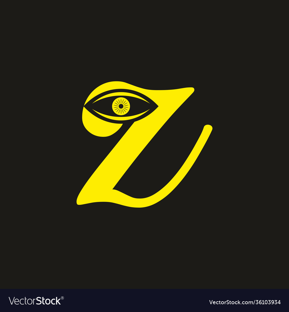 Black yellow z initial letter with eye logo Vector Image