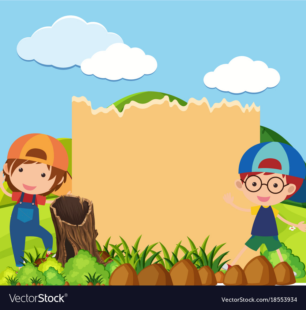 Border template with two boys in park