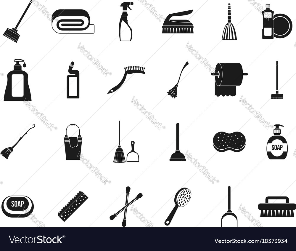 Cleaning tools icon set simple style Royalty Free Vector