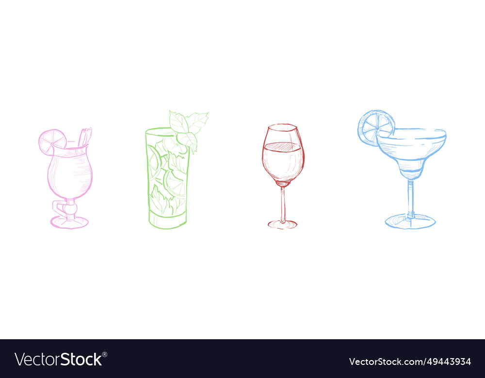 Different drink and beverage hand drawn sketch