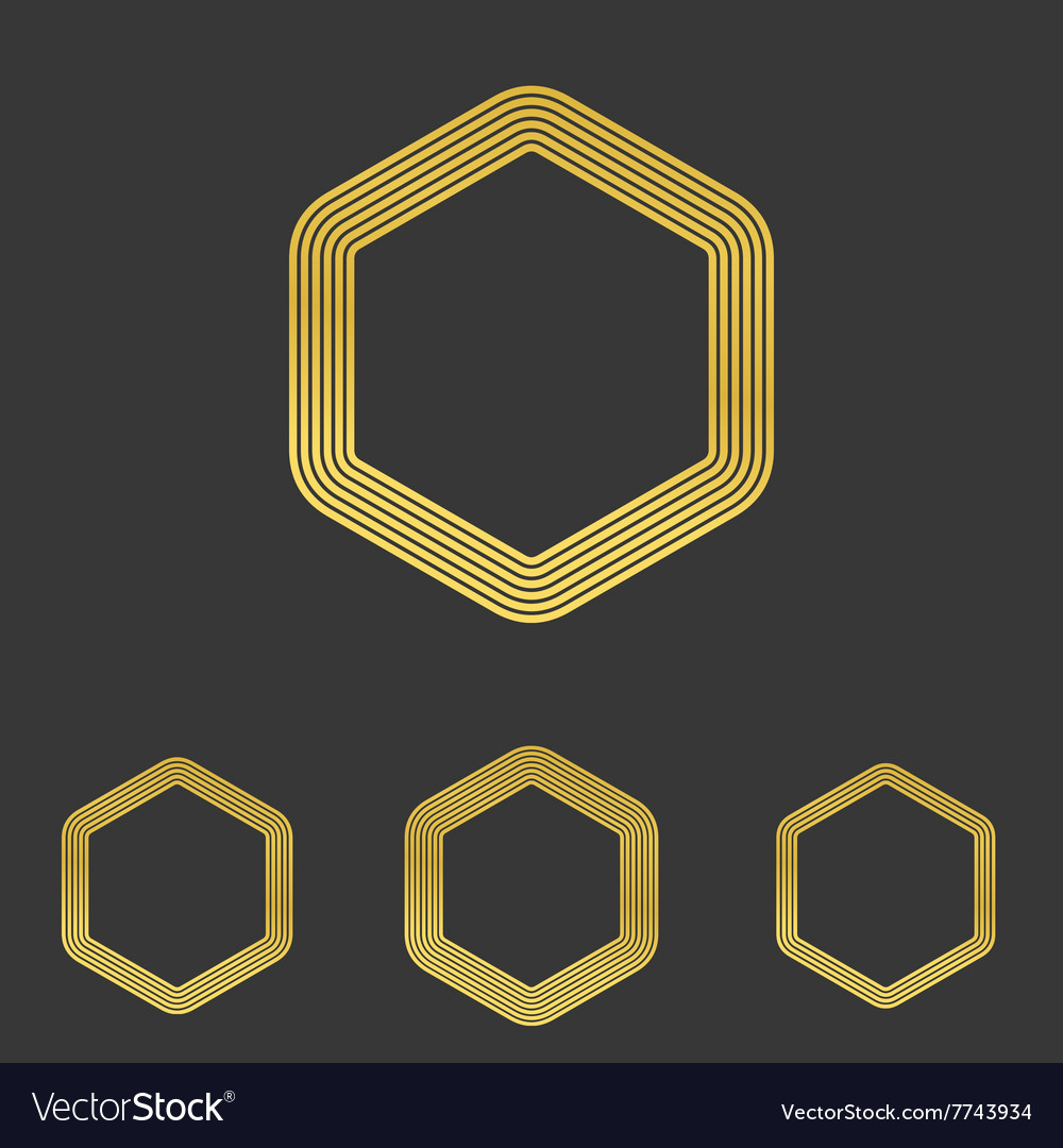 Golden Line Hexagon Logo Design Set Royalty Free Vector