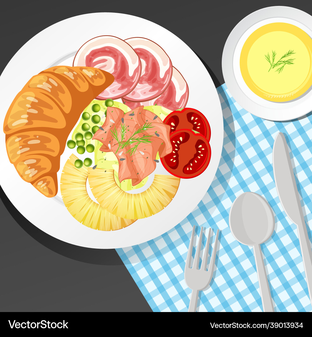 Healthy breakfast set on table Royalty Free Vector Image