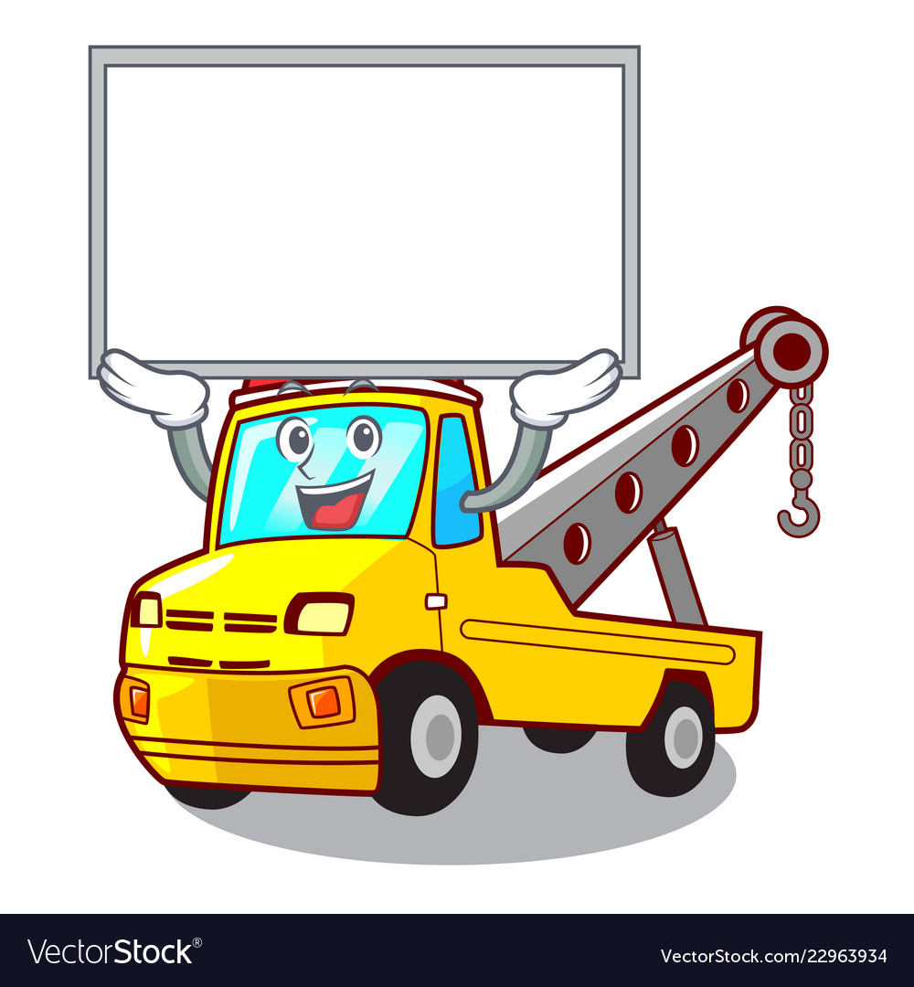 Up board cartoon tow truck isolated on rope