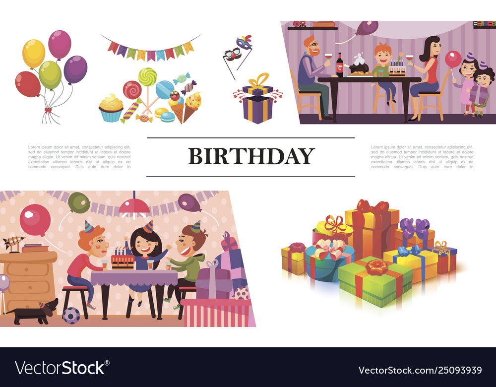 Flat Birthday Party Composition Royalty Free Vector Image