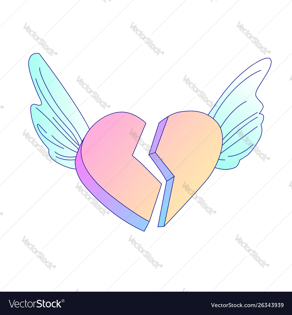 Flying on angel wings broken heart cartoon